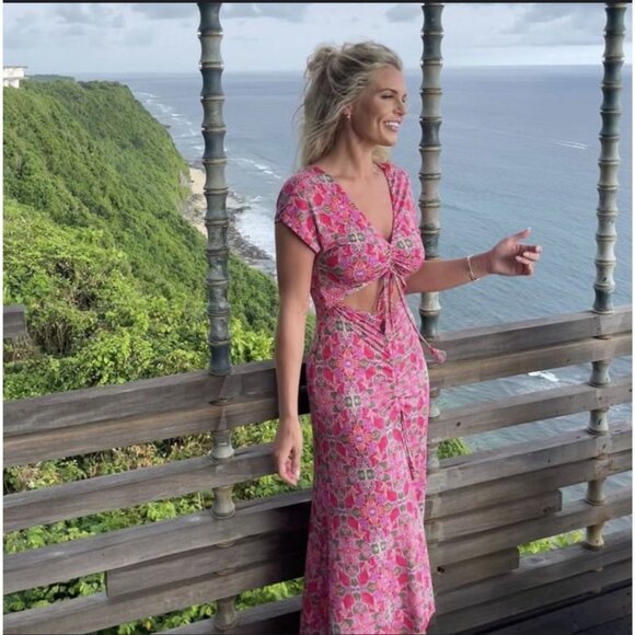 Misa Los‎ Angeles Pink Carlotta Ruched Maxi Dress Plunge Neckline Cutouts M - Picture 11 of 15